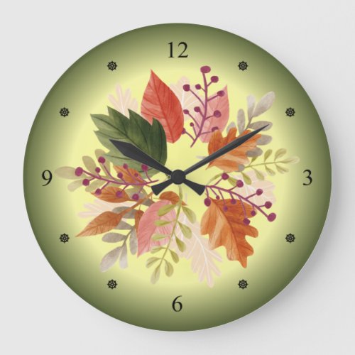  Watercolors  Autumn Leaves  Harvest Time    Large Clock