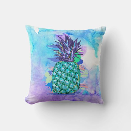 Watercolors Background  Pineapple Illustration Throw Pillow