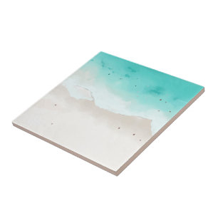 Watercolors, beach and sea, sky ceramic tile