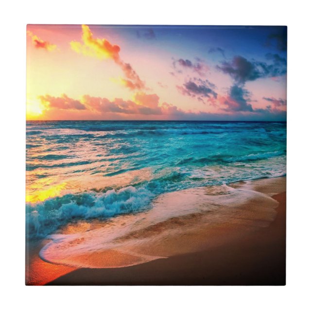 Watercolors, beach and sea, sky ceramic tile (Front)