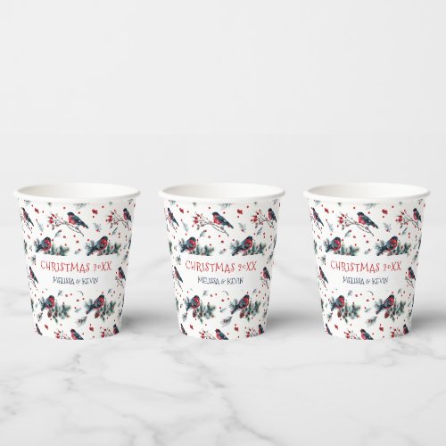 Watercolors Bull_finch  Christmas Berries Pattern Paper Cups