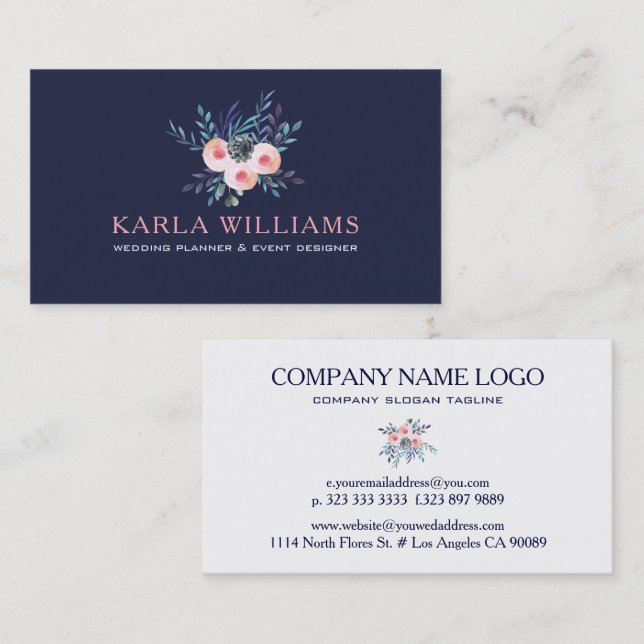 Watercolors Colorful Floral Bouquet Business Card (Front/Back)