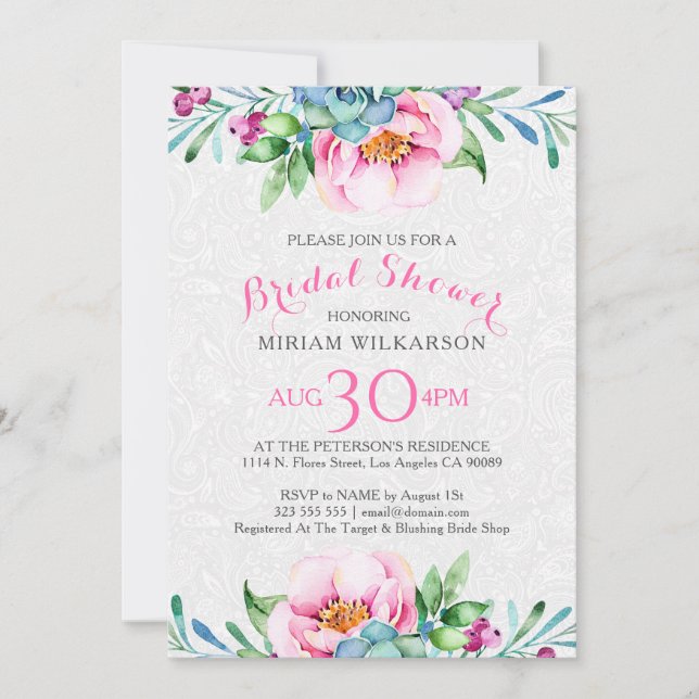 Watercolors Colorful Floral Bouquet Invitation (Front)