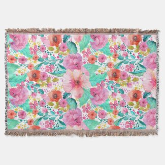 Watercolors Colorful Floral Collage Throw