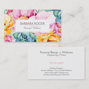 Watercolors Colorful Flowers & Cactus Collage Business Card