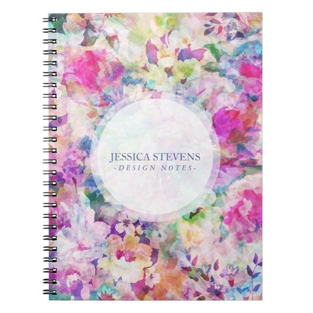 Watercolors Colorful Flowers Collage Pattern Notebook (Front)