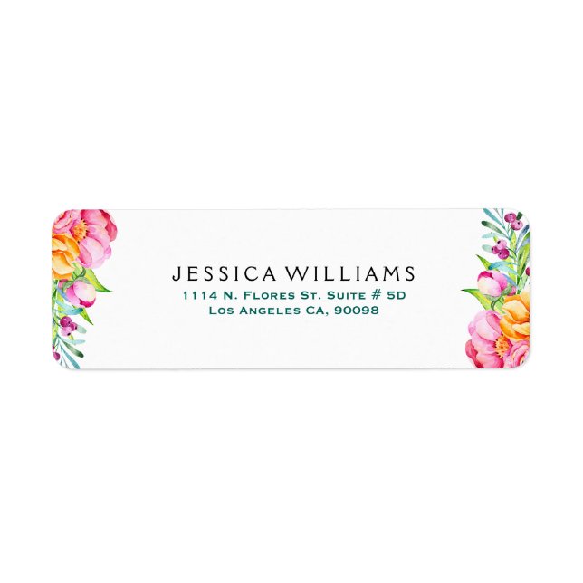 Watercolors Colorful Flowers Label (Front)