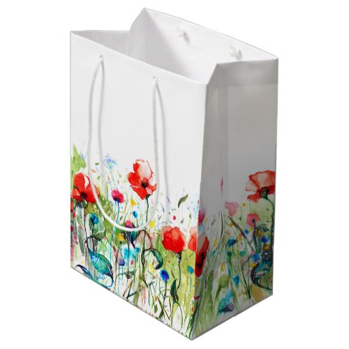 Watercolors Colorful Spring Flowers Illustration Medium Gift Bag