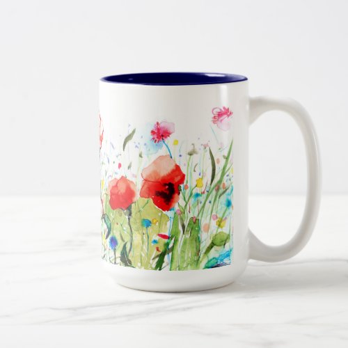 Watercolors Colorful Spring Flowers Illustration Two_Tone Coffee Mug