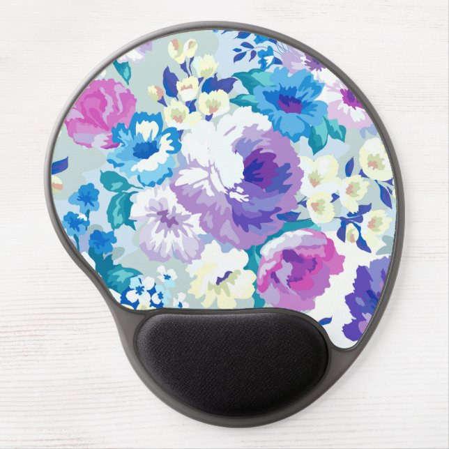 Watercolors Colorful Summer Flowers Pattern Gel Mouse Pad (Front)