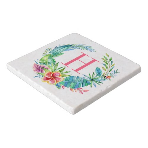 Watercolors Colorful Tropical Floral Wreath Drink  Trivet