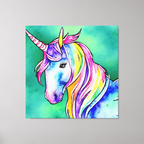 Watercolors colorful unicorn painting canvas print