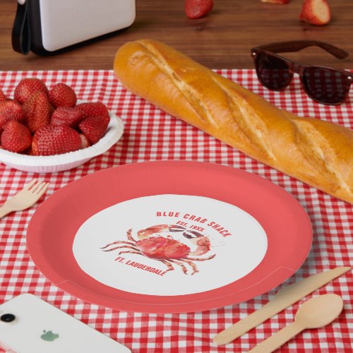 Watercolors Coral Red Crab Custom Text Paper Plates