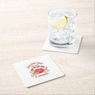 Watercolors Coral Red Crab, Custom Text Square Paper Coaster
