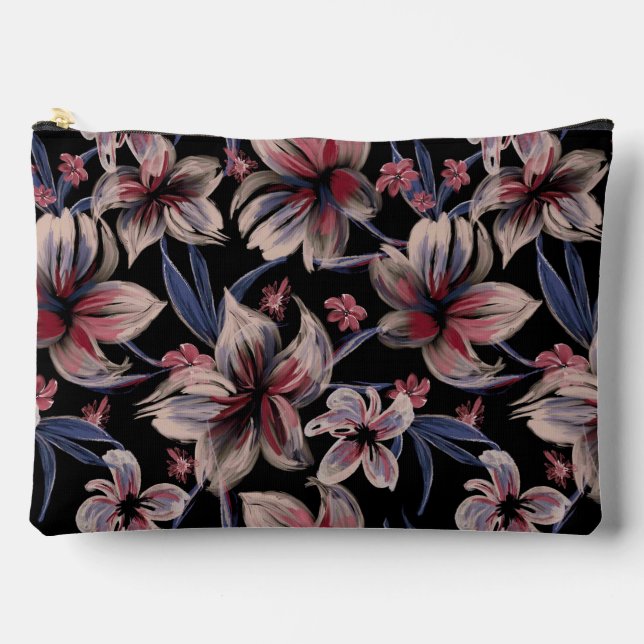 Watercolors Crimson Floral on Black  Accessory Pouch (Front)
