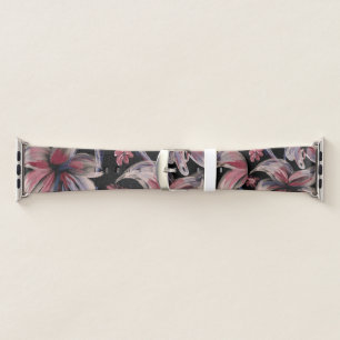 Watercolors Crimson Floral on Black Apple Watch Band