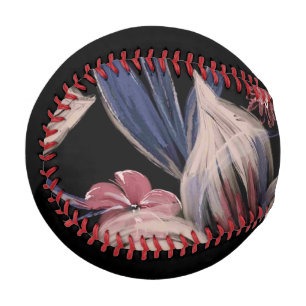 Watercolors Crimson Floral on Black Baseball