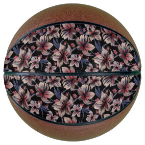 Watercolors Crimson Floral on Black  Basketball