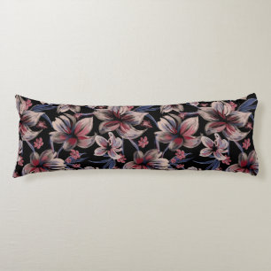 Watercolors Crimson Floral on Black Body Pillow