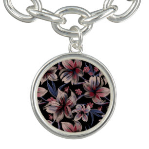 Watercolors Crimson Floral on Black Bracelet