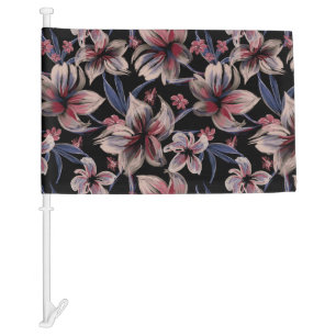 Watercolors Crimson Floral on Black  Car Flag