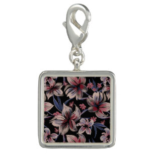 Watercolors Crimson Floral on Black Charm
