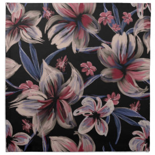 Watercolors Crimson Floral on Black  Cloth Napkin