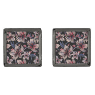 Watercolors Crimson Floral on Black Cufflinks