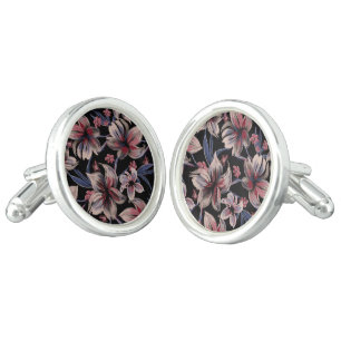 Watercolors Crimson Floral on Black  Cufflinks
