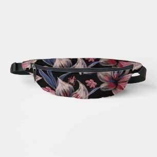 Watercolors Crimson Floral on Black Fanny Pack