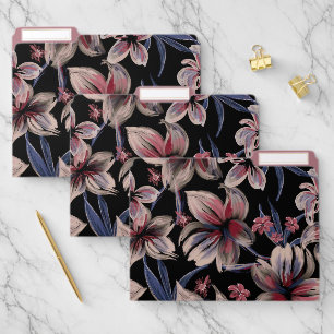 Watercolors Crimson Floral on Black File Folder