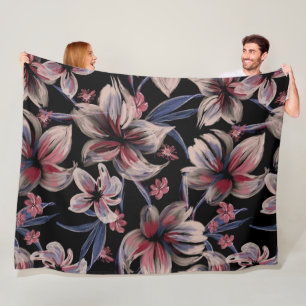 Watercolors Crimson Floral on Black Fleece Blanket