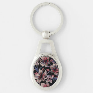 Watercolors Crimson Floral on Black Keychain