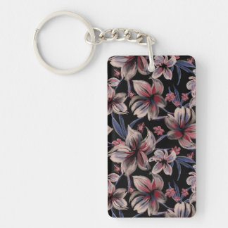 Watercolors Crimson Floral on Black Keychain