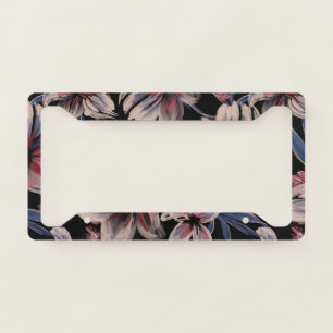 Watercolors Crimson Floral on Black License Plate Frame