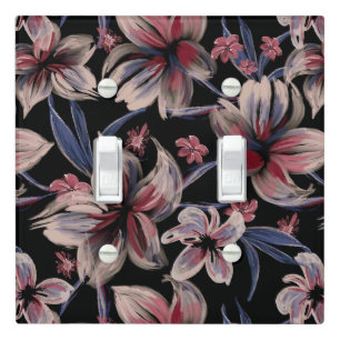 Watercolors Crimson Floral on Black Light Switch Cover