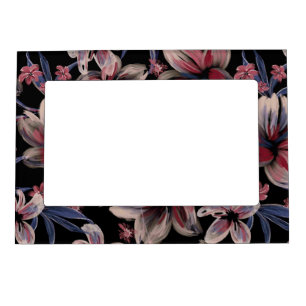Watercolors Crimson Floral on Black  Magnetic Frame