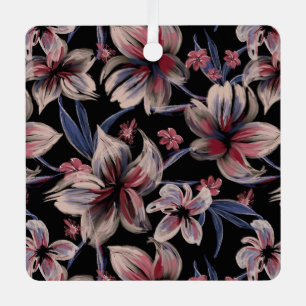 Watercolors Crimson Floral on Black Metal Ornament