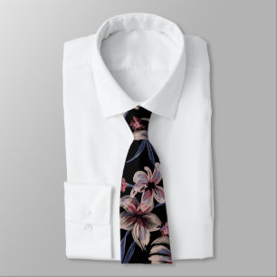 Watercolors Crimson Floral on Black Neck Tie