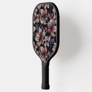 Watercolors Crimson Floral on Black Pickleball Paddle