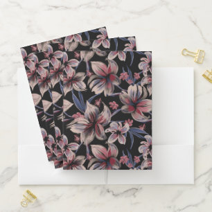 Watercolors Crimson Floral on Black Pocket Folder