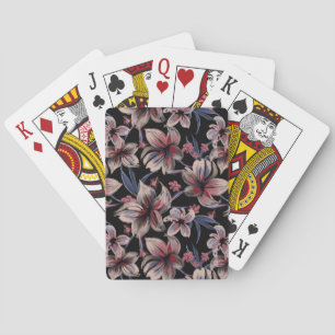 Watercolors Crimson Floral on Black Poker Cards