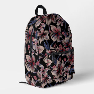 Watercolors Crimson Floral on Black Printed Backpack