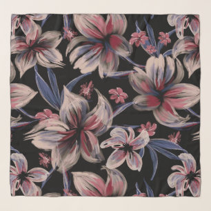 Watercolors Crimson Floral on Black Scarf