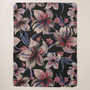 Watercolors Crimson Floral on Black Sherpa Blanket