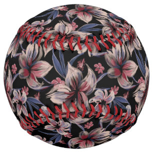 Watercolors Crimson Floral on Black Softball