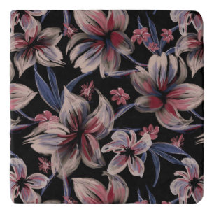 Watercolors Crimson Floral on Black Trivet