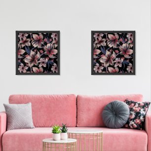 Watercolors Crimson Floral on Black  Wall Art Sets