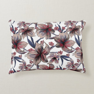 Watercolors Crimson Floral on White Accent Pillow
