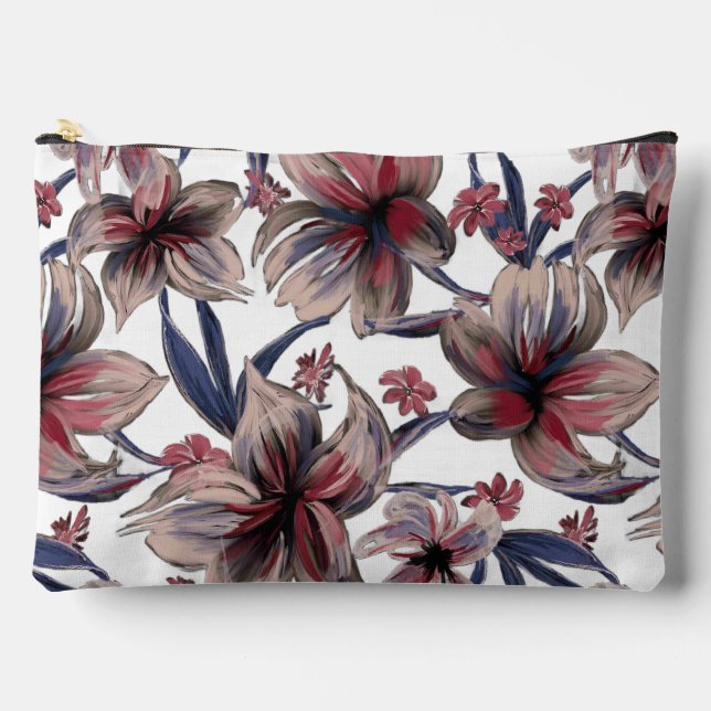 Watercolors Crimson Floral on White Accessory Pouch (Front)
